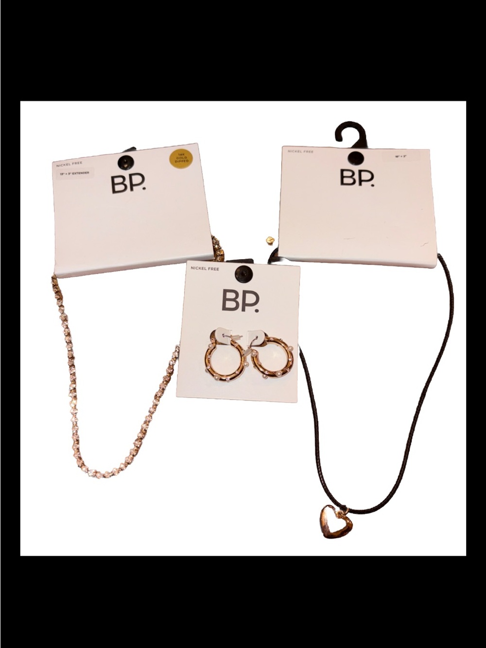 Nordstrom Gold Heart Pendant Necklace w/Rhinestone Necklace & Gold Hoop Earring